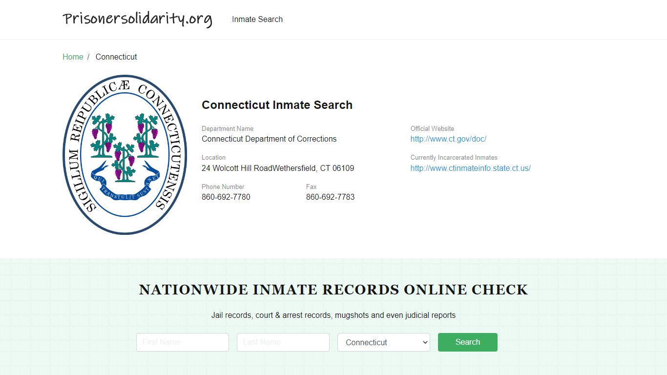 Connecticut Inmate Search – Connecticut Department of Corrections ...